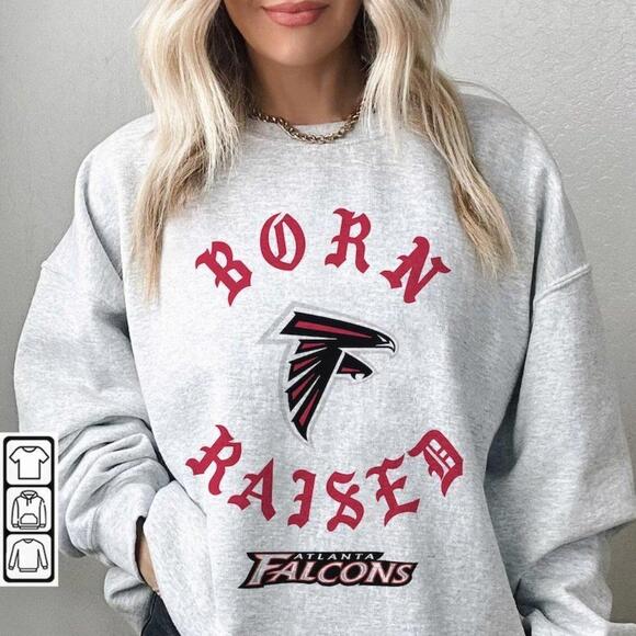 Born Raised Atlanta Falcons Football Sweatshirt, 90S Unisex - Picture 1 of 4